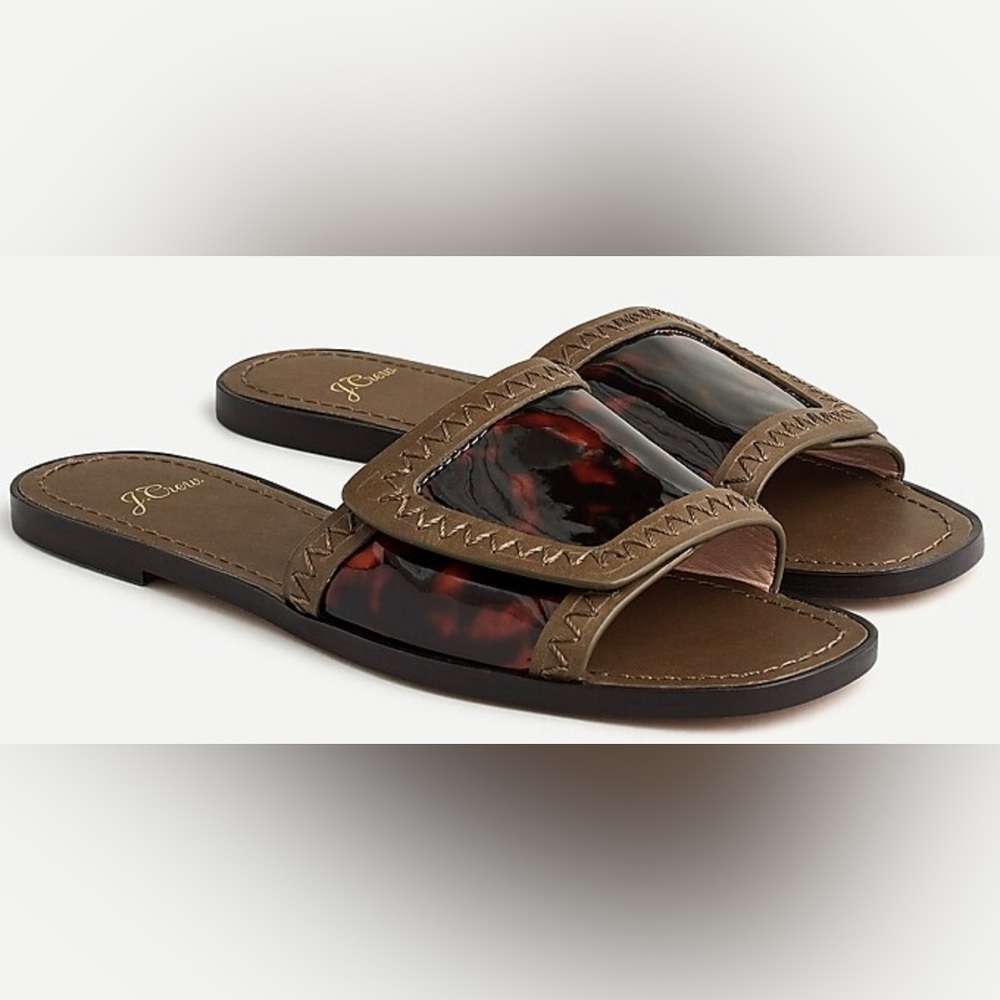 J. CREW - Framed Slide Sandals in Tortoise with Leather